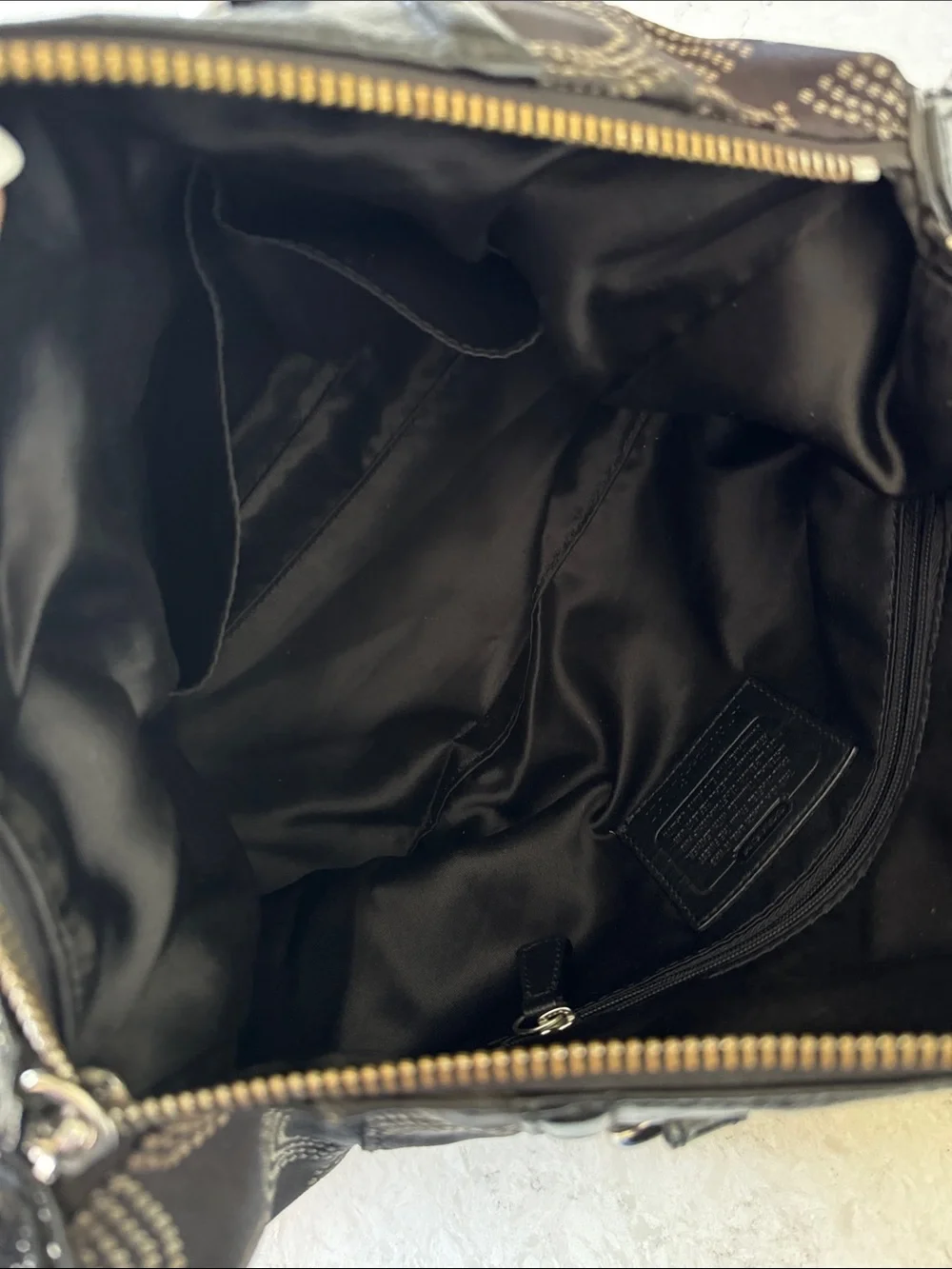 COACH Ashley Op Dot Black Signature Canvas Shoulder Satchel with Leather Trim